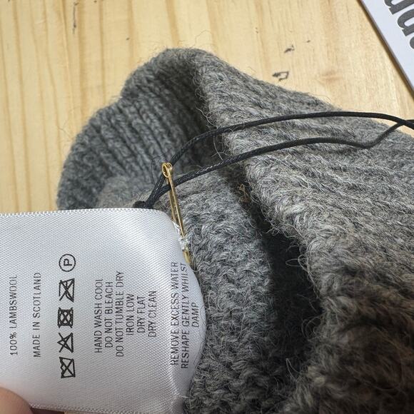Molly Goddard Mens One Size Mallory Wool Lace Hole Beanie Hat Grey Winter Cap - Picture 7 of 9